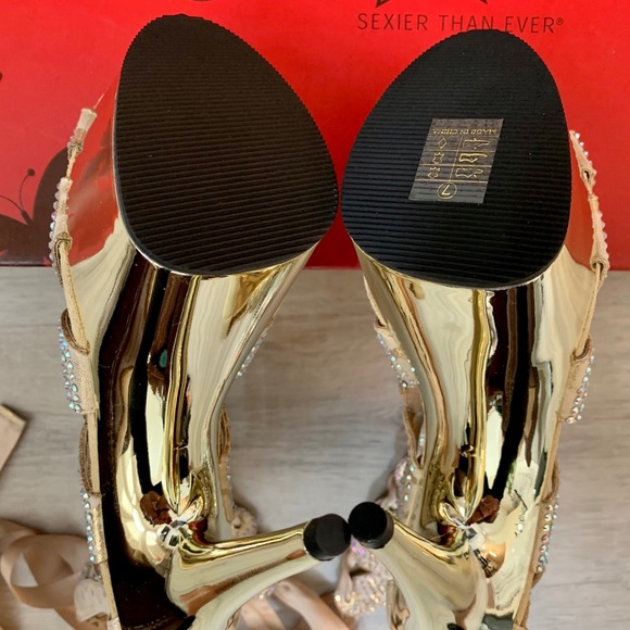 Pleaser Gold Flower Cutout Lace Up Stiletto Boots - Picture 4 of 11